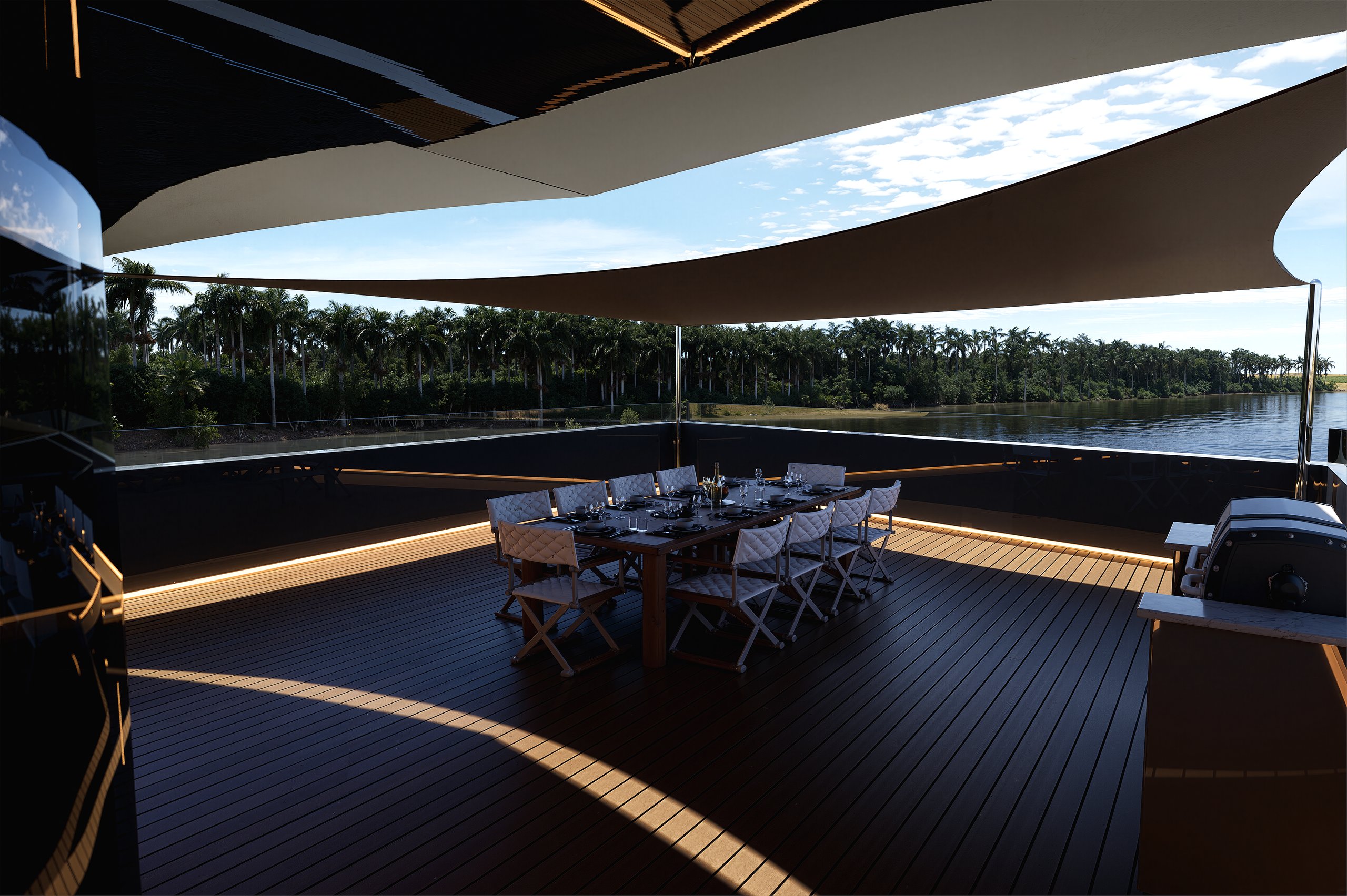 Pirarucu upper deck dining under sail shade